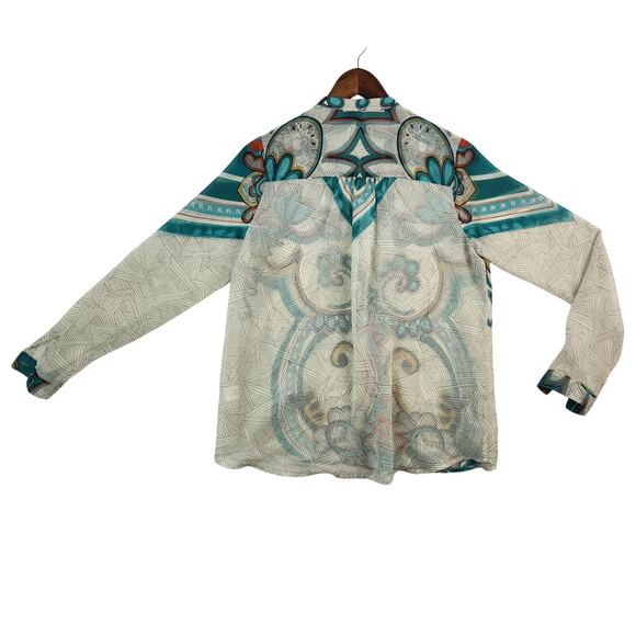 Konrad & Joseph Anthropologie Blouse Women’s SZ SM Aqua Green/Cream EUC - Picture 2 of 10